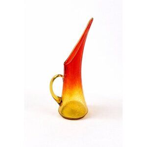 Swung Vase Crackle Pitcher | Kanawha Amberina Vintage Mid Century Glassware